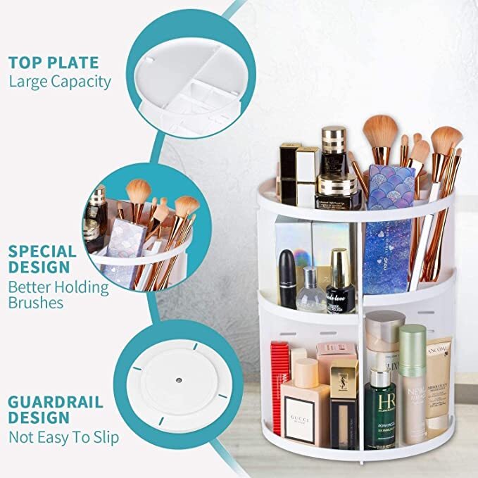 360 Degree Rotating Jewellery Cosmetic Makeup Shelf Organizer (White) - Dshop.com.au