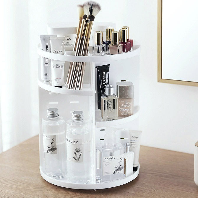 360 Degree Rotating Jewellery Cosmetic Makeup Shelf Organizer (White) - Dshop.com.au