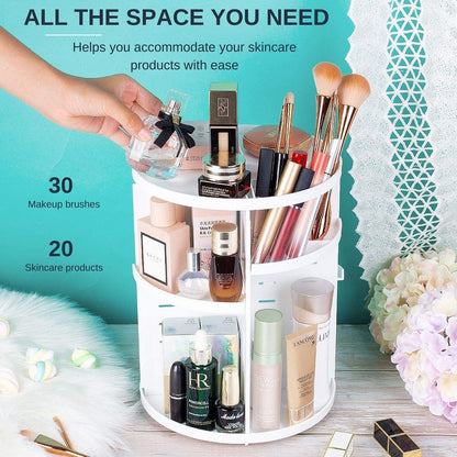 360 Degree Rotating Jewellery Cosmetic Makeup Shelf Organizer (White) - Dshop.com.au