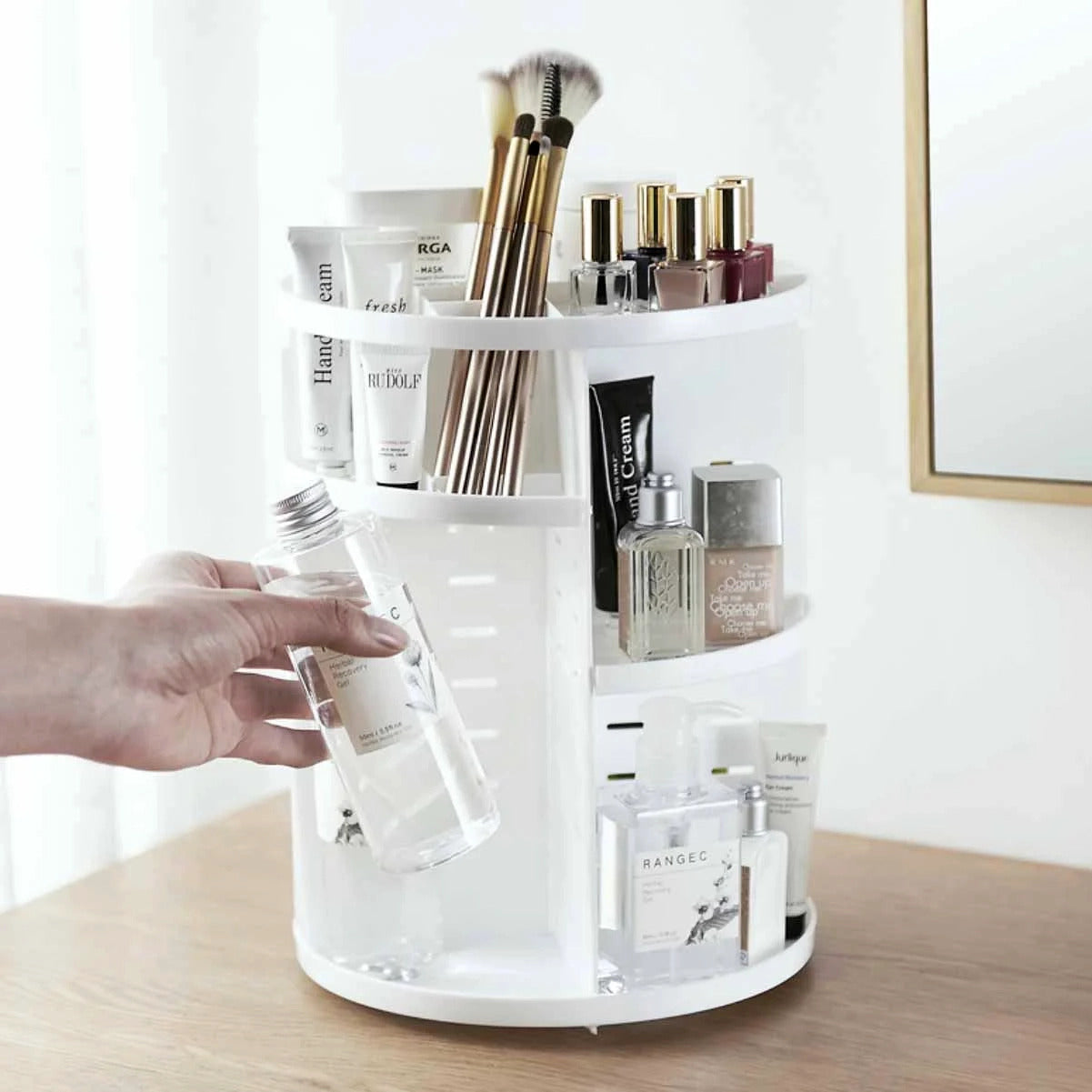 360 Degree Rotating Jewellery Cosmetic Makeup Shelf Organizer (White) - Dshop.com.au