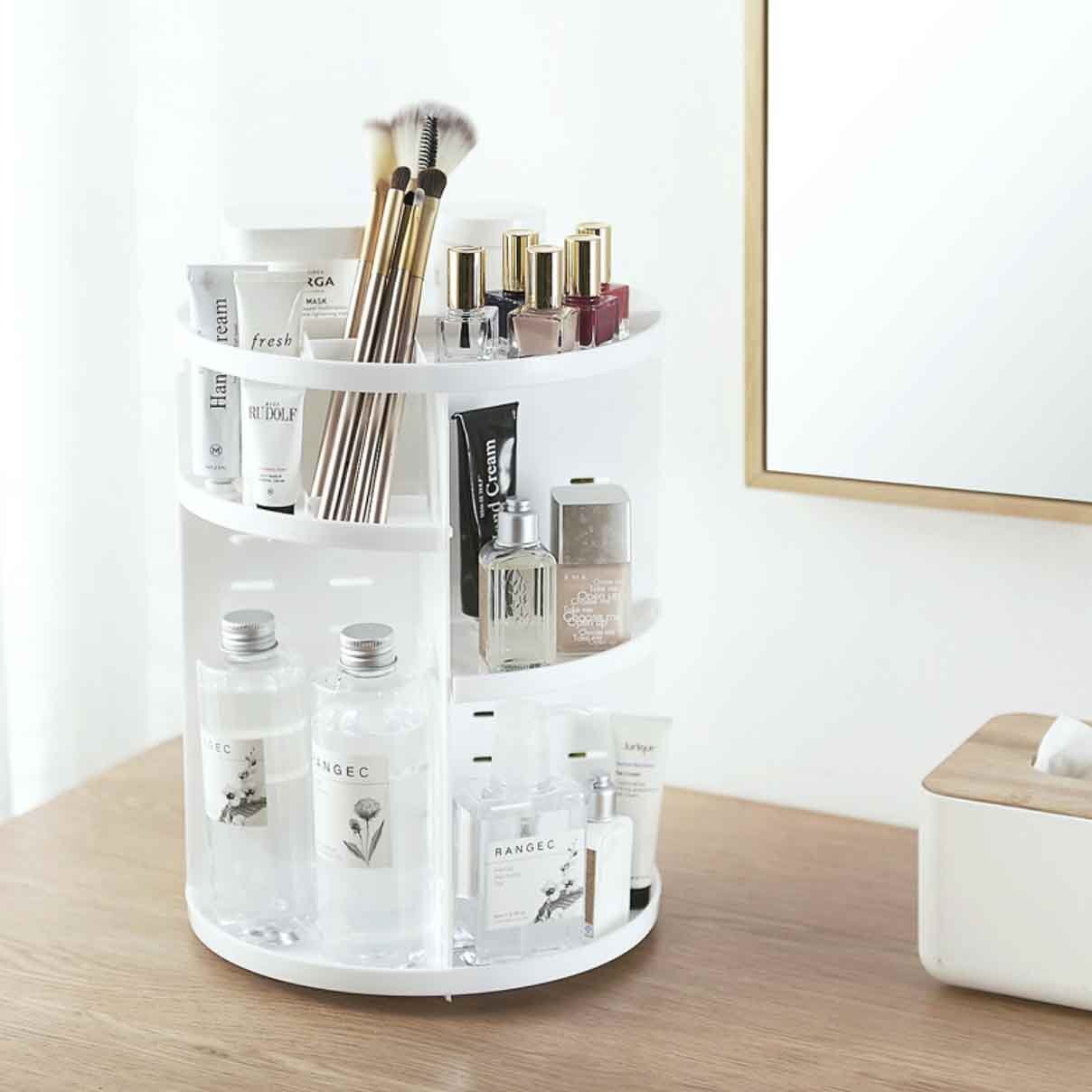 360 Degree Rotating Jewellery Cosmetic Makeup Shelf Organizer (White) - Dshop.com.au