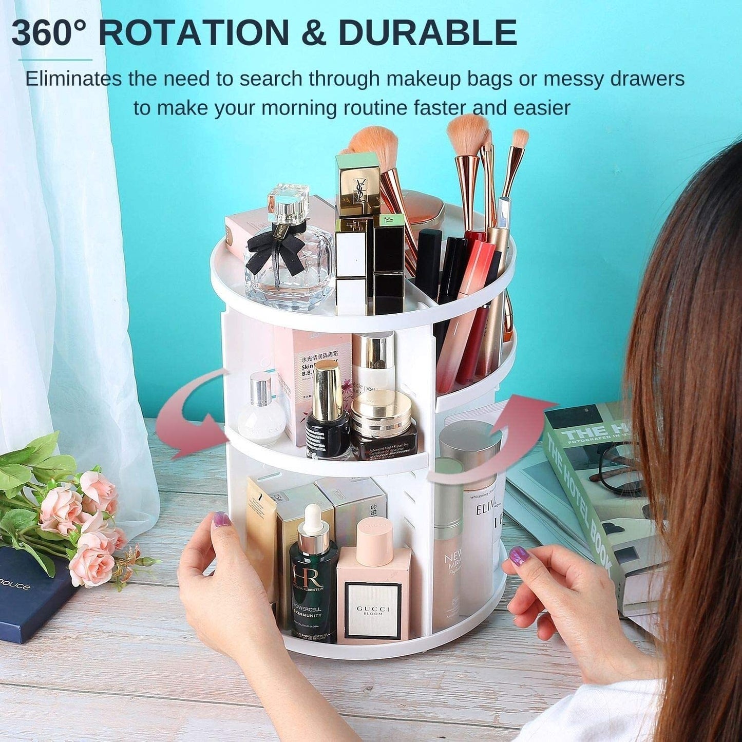 360 Degree Rotating Jewellery Cosmetic Makeup Shelf Organizer (White) - Dshop.com.au