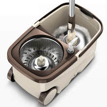 Advanced 360 Degree Spin Mop & Stainless Steel Bucket Kit with Wheels (Cookie & Cream) - Dshop.com.au