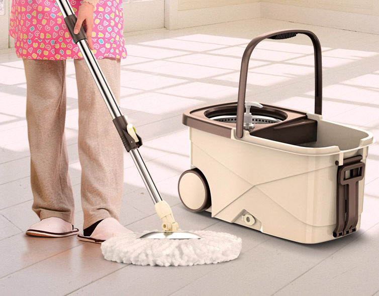 Advanced 360 Degree Spin Mop & Stainless Steel Bucket Kit with Wheels (Cookie & Cream) - Dshop.com.au