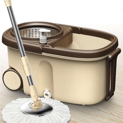 Advanced 360 Degree Spin Mop & Stainless Steel Bucket Kit with Wheels (Cookie & Cream) - Dshop.com.au