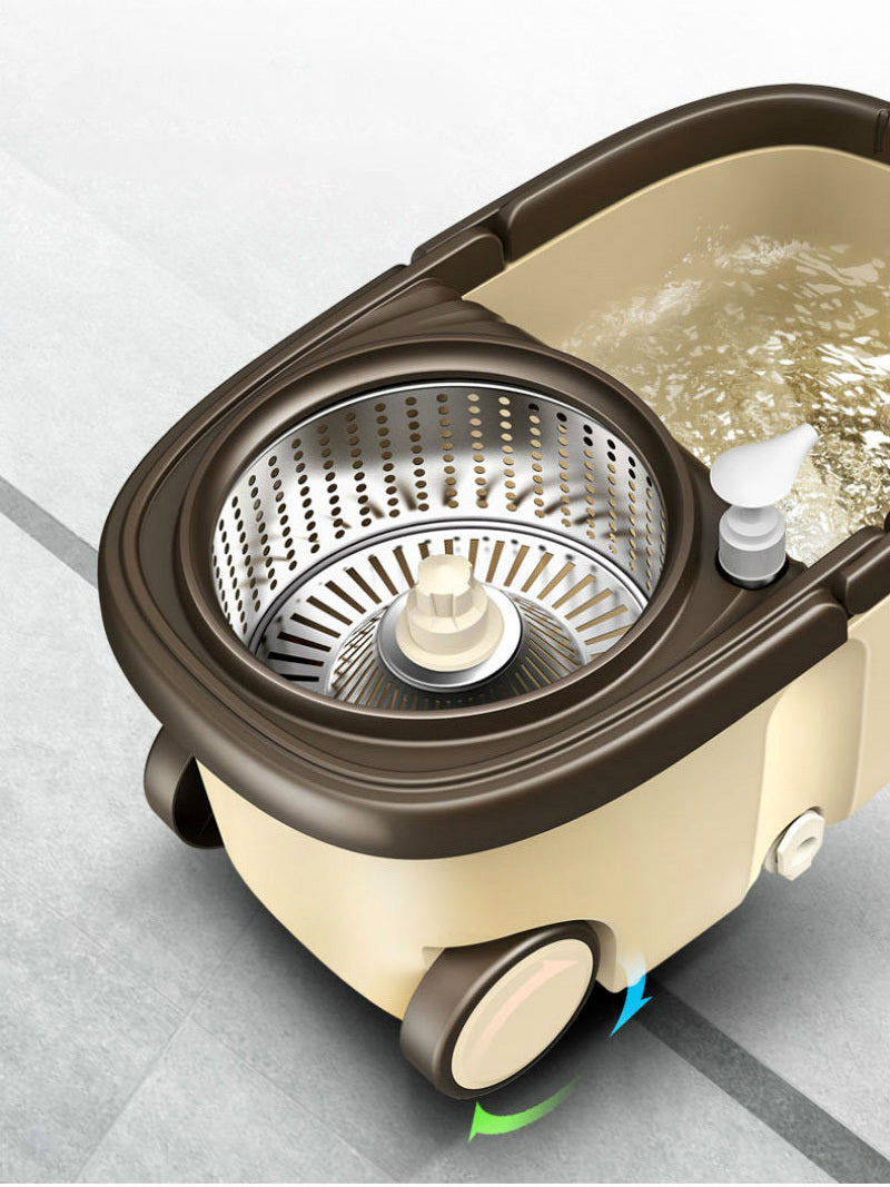 Advanced 360 Degree Spin Mop & Stainless Steel Bucket Kit with Wheels (Cookie & Cream) - Dshop.com.au