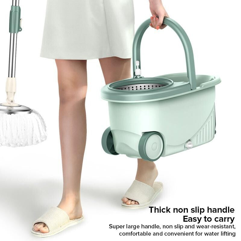 Advanced 360 Degree Spin Mop & Stainless Steel Bucket Kit with Wheels (Mint) - Dshop.com.au