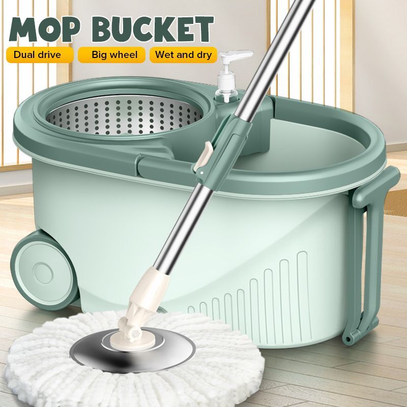 Advanced 360 Degree Spin Mop & Stainless Steel Bucket Kit with Wheels (Mint) - Dshop.com.au