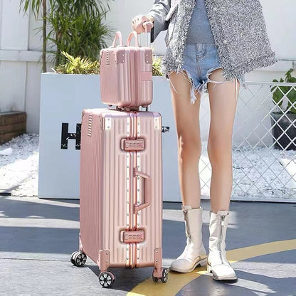 2-Piece Deluxe Tough Carry-On Luggage Suitcase Set (Rose Gold) - Dshop.com.au