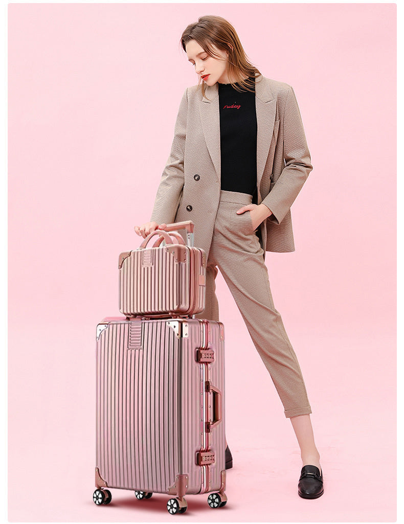 2-Piece Deluxe Tough Carry-On Luggage Suitcase Set (Rose Gold) - Dshop.com.au