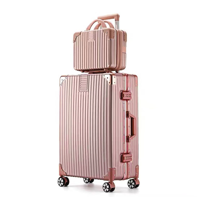 2-Piece Deluxe Tough Carry-On Luggage Suitcase Set (Rose Gold) - Dshop.com.au