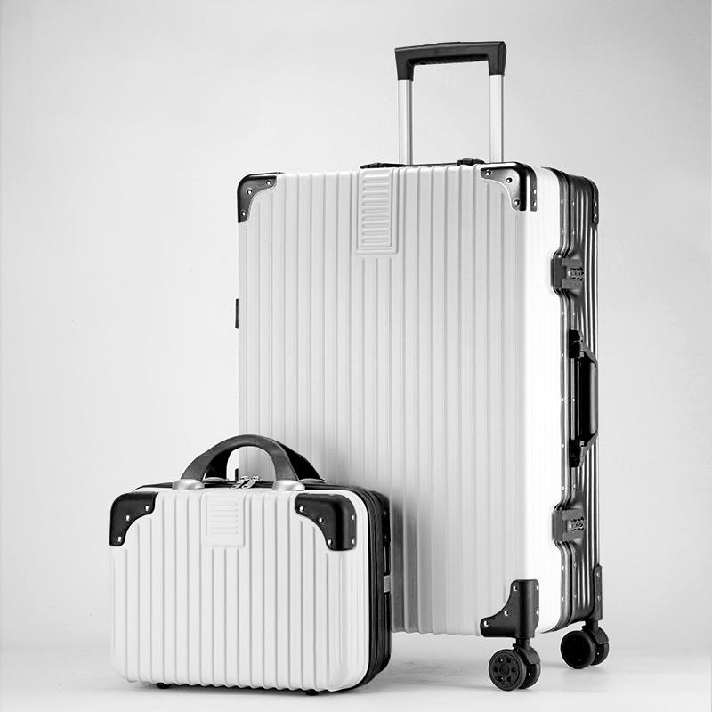 2-Piece Deluxe Tough Carry-On Luggage Suitcase Set (Black & White) - Dshop.com.au