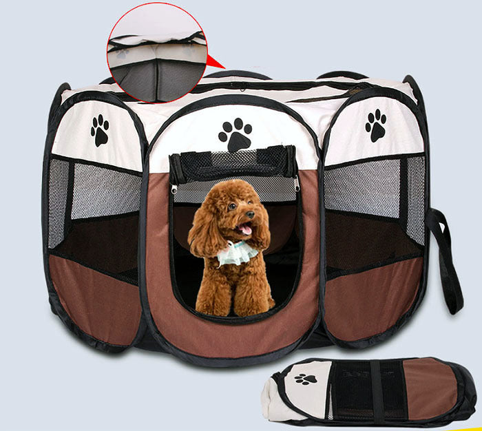 Portable Foldable Pet Dog Cat Playpen (Medium, Chocolate & Cream) - Dshop.com.au