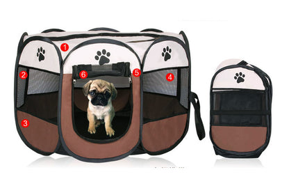 Portable Foldable Pet Dog Cat Playpen (Medium, Chocolate & Cream) - Dshop.com.au