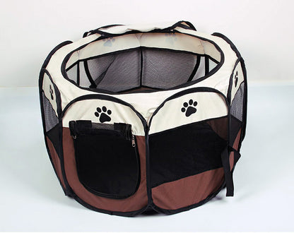 Portable Foldable Pet Dog Cat Playpen (Medium, Chocolate & Cream) - Dshop.com.au