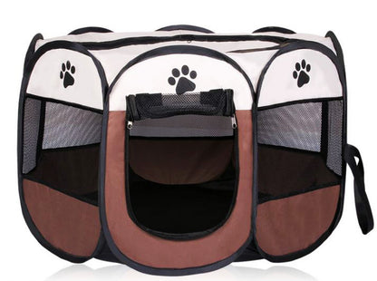 Portable Foldable Pet Dog Cat Playpen (Medium, Chocolate & Cream) - Dshop.com.au