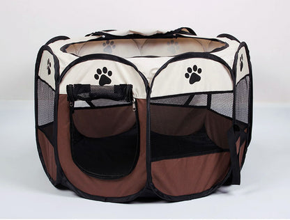 Portable Foldable Pet Dog Cat Playpen (Medium, Chocolate & Cream) - Dshop.com.au