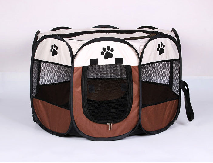 Portable Foldable Pet Dog Cat Playpen (Medium, Chocolate & Cream) - Dshop.com.au