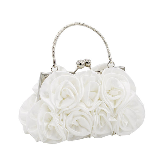 Deluxe Rose Ladies Event Evening Purse Bag (White)