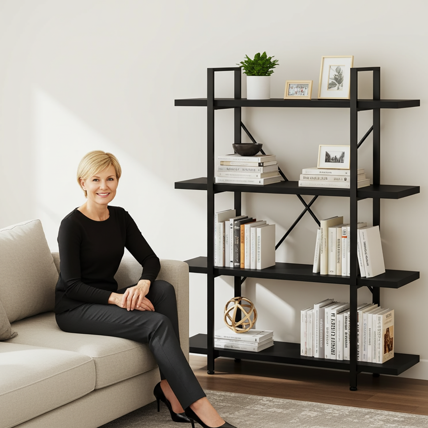 Envision 4-Tier Bookcase Storage Shelf Organizer (Black)
