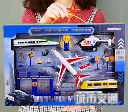 City Transport Car Plane Bus Train Helicopter Kids Toy Set - Dshop.com.au