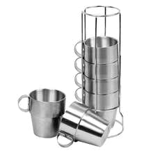 4PC Stainless Steel Camping Cups Tea/Coffee Mugs Set with Stand - Dshop.com.au