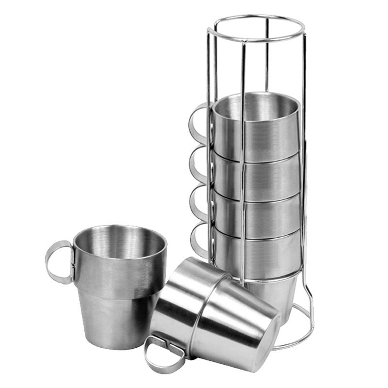 4PC Stainless Steel Camping Cups Tea/Coffee Mugs Set with Stand - Dshop.com.au