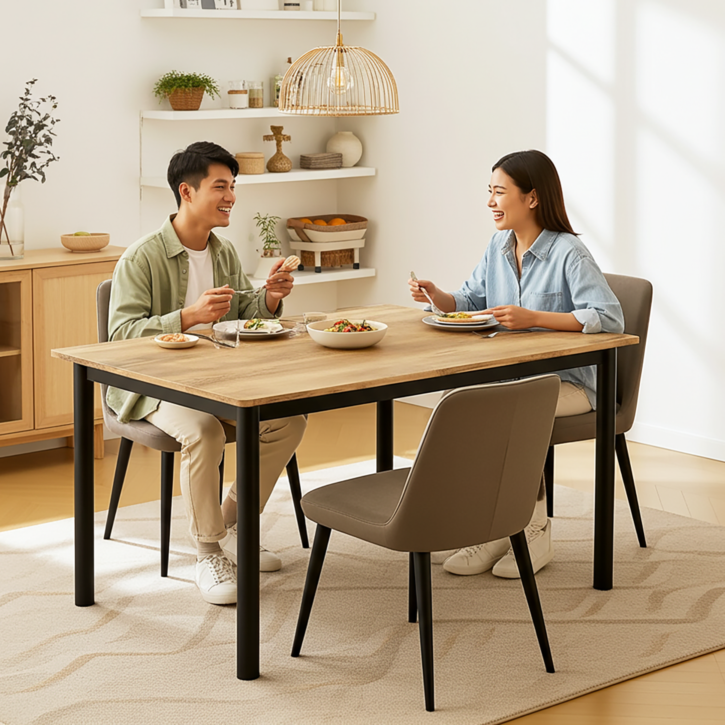 Heritage Industrial Rustic Oak Wood & Metal Dining Table 120cm