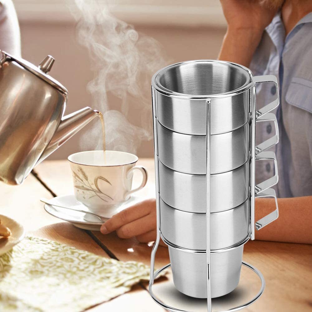 4PC Stainless Steel Camping Cups Tea/Coffee Mugs Set with Stand - Dshop.com.au