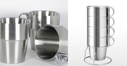 4PC Stainless Steel Camping Cups Tea/Coffee Mugs Set with Stand - Dshop.com.au