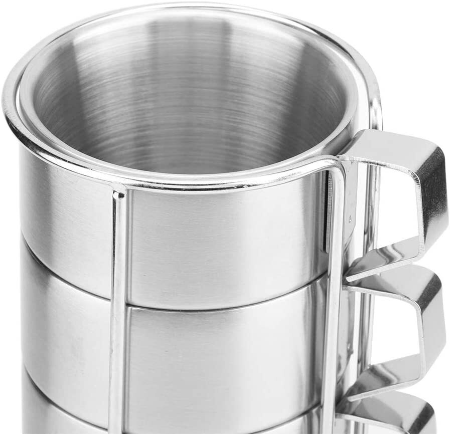 4PC Stainless Steel Camping Cups Tea/Coffee Mugs Set with Stand - Dshop.com.au