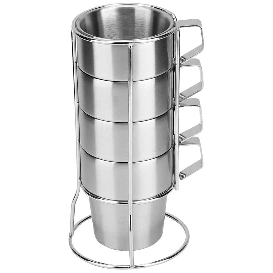 4PC Stainless Steel Camping Cups Tea/Coffee Mugs Set with Stand - Dshop.com.au