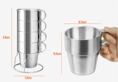 4PC Stainless Steel Camping Cups Tea/Coffee Mugs Set with Stand - Dshop.com.au