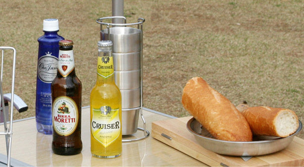 4PC Stainless Steel Camping Cups Tea/Coffee Mugs Set with Stand - Dshop.com.au