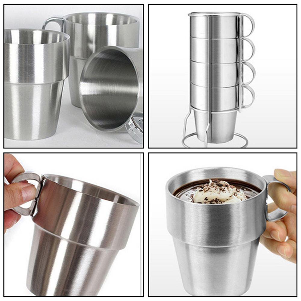 4PC Stainless Steel Camping Cups Tea/Coffee Mugs Set with Stand - Dshop.com.au