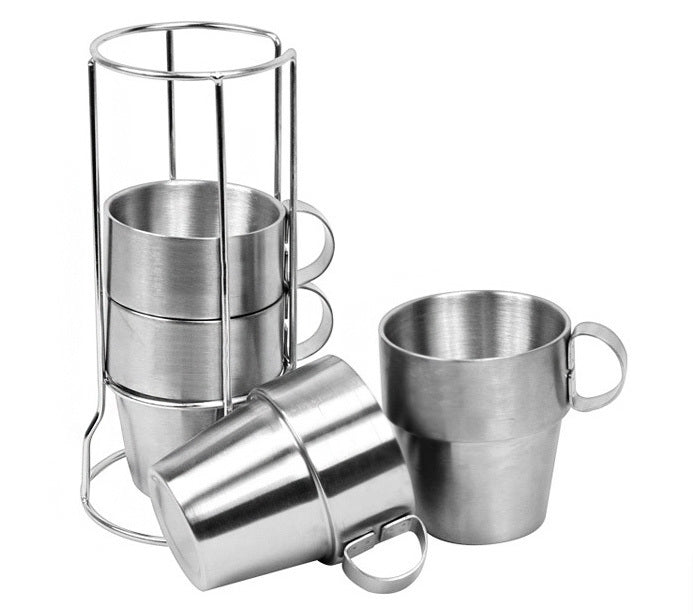 4PC Stainless Steel Camping Cups Tea/Coffee Mugs Set with Stand - Dshop.com.au