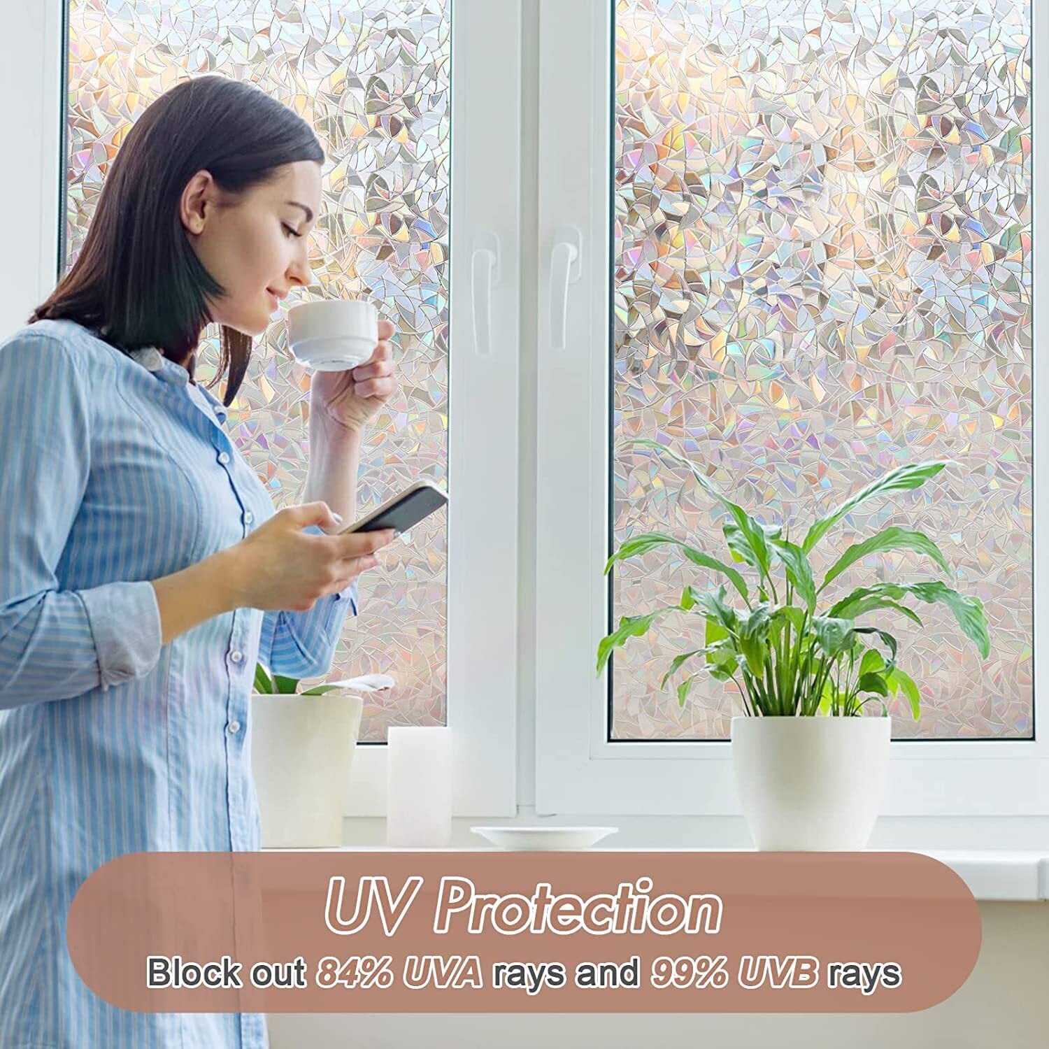 3D Window Privacy Film Frosted Glass Covering Cling Static Vinyl Decal Sticker (100cm x 45cm) - Dshop.com.au