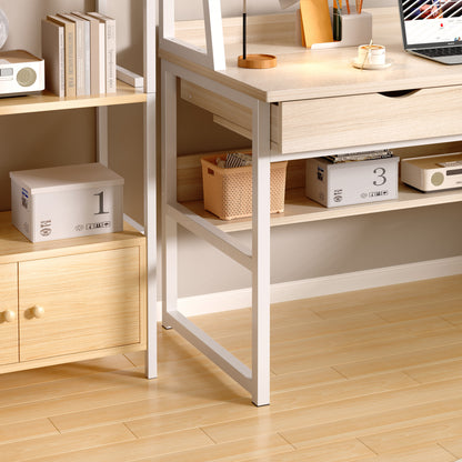 Enterprise Large Computer Desk Workstation with Shelves & Drawers (White Oak)