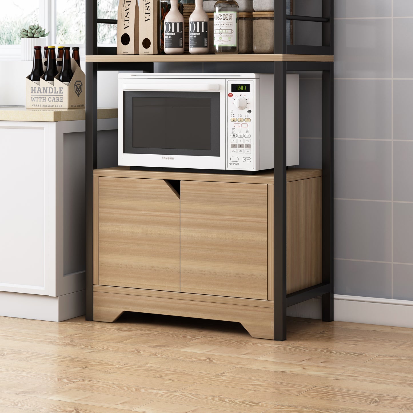 4-Level Arena Organizer Kitchen Storage Cabinet Shelf (Oak & Black)