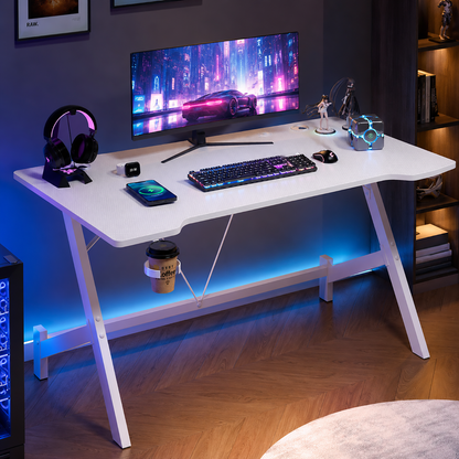 Ergonomic Gaming Desk Computer Table White 110cm