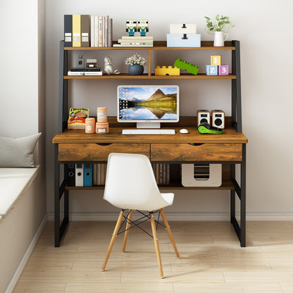 Enterprise Large Computer Desk Workstation with Shelves & Drawers (Rustic Wood)