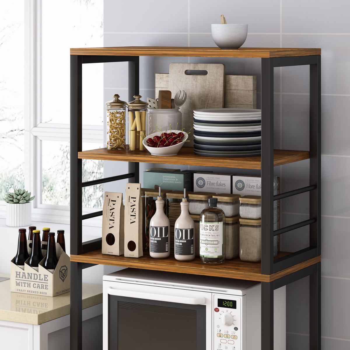 4-Level Arena Organizer Kitchen Storage Cabinet Shelf (Rustic Wood)