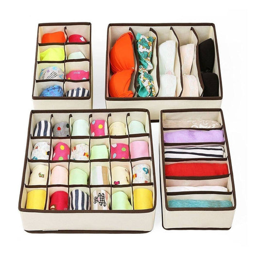 Set of 4 Foldable Drawer Dividers Storage Boxes Organisers