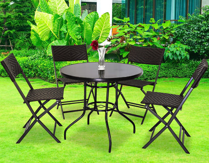 Alfresco 7 Piece Outdoor Setting (Green Umbrella & Stand, 4 Rattan Chairs, Round Table)