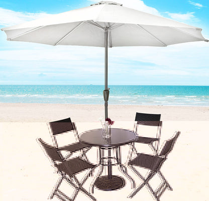 Alfresco 7 Piece Outdoor Setting (White Umbrella & Stand, 4 Rattan Chairs, Round Table)