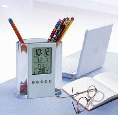 2 x Digital Calendar Pen Holder Alarm Clocks