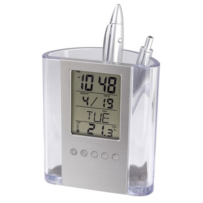 2 x Digital Calendar Pen Holder Alarm Clocks