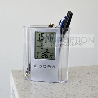 2 x Digital Calendar Pen Holder Alarm Clocks