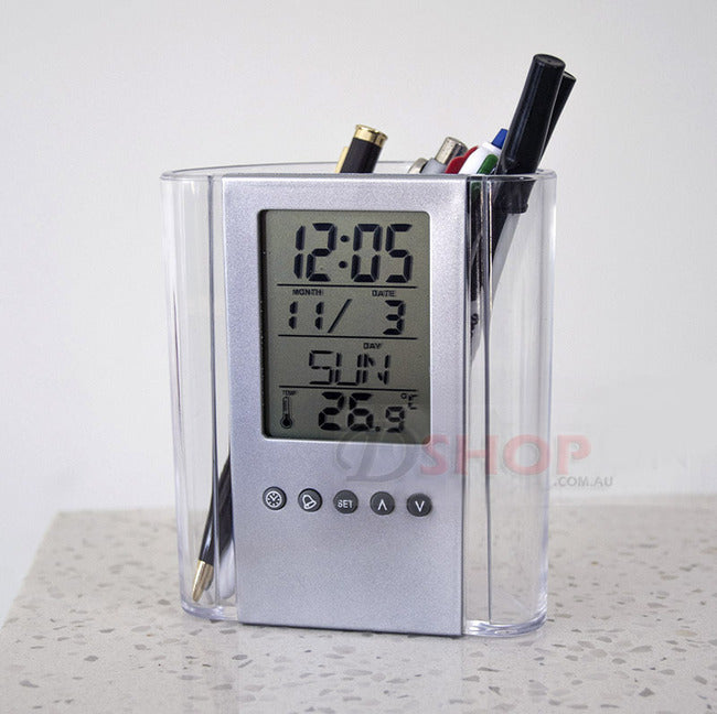 2 x Digital Calendar Pen Holder Alarm Clocks