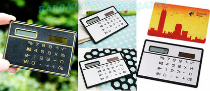 2 x Pocket Credit Card Size Solar Power Calculators ( Black + Silver)